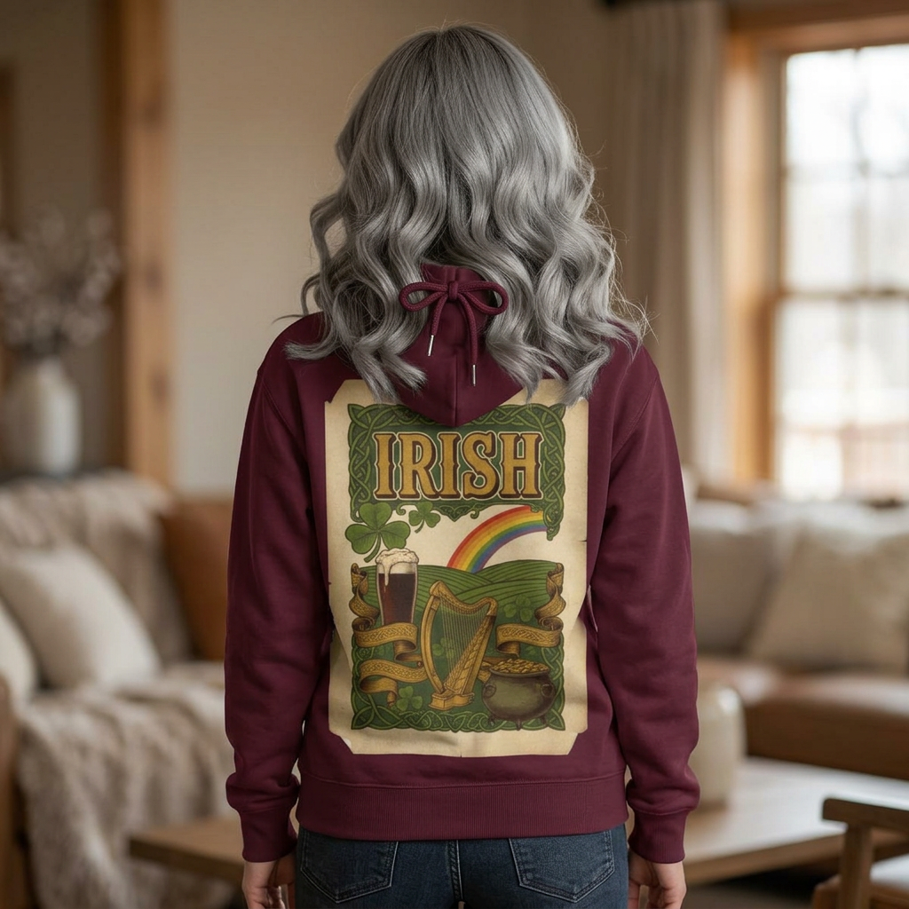 Irish Vintage Poster Hoodie – Retro Rainbow & Harp St. Patrick’s Sweatshirt