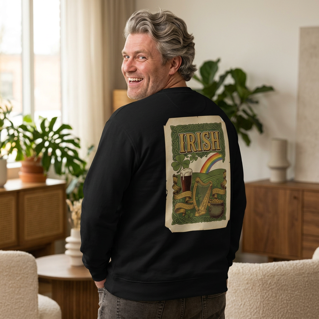 Irish Vintage Poster Sweatshirt — Retro Shamrock & Rainbow St. Patrick’s Day Crewneck