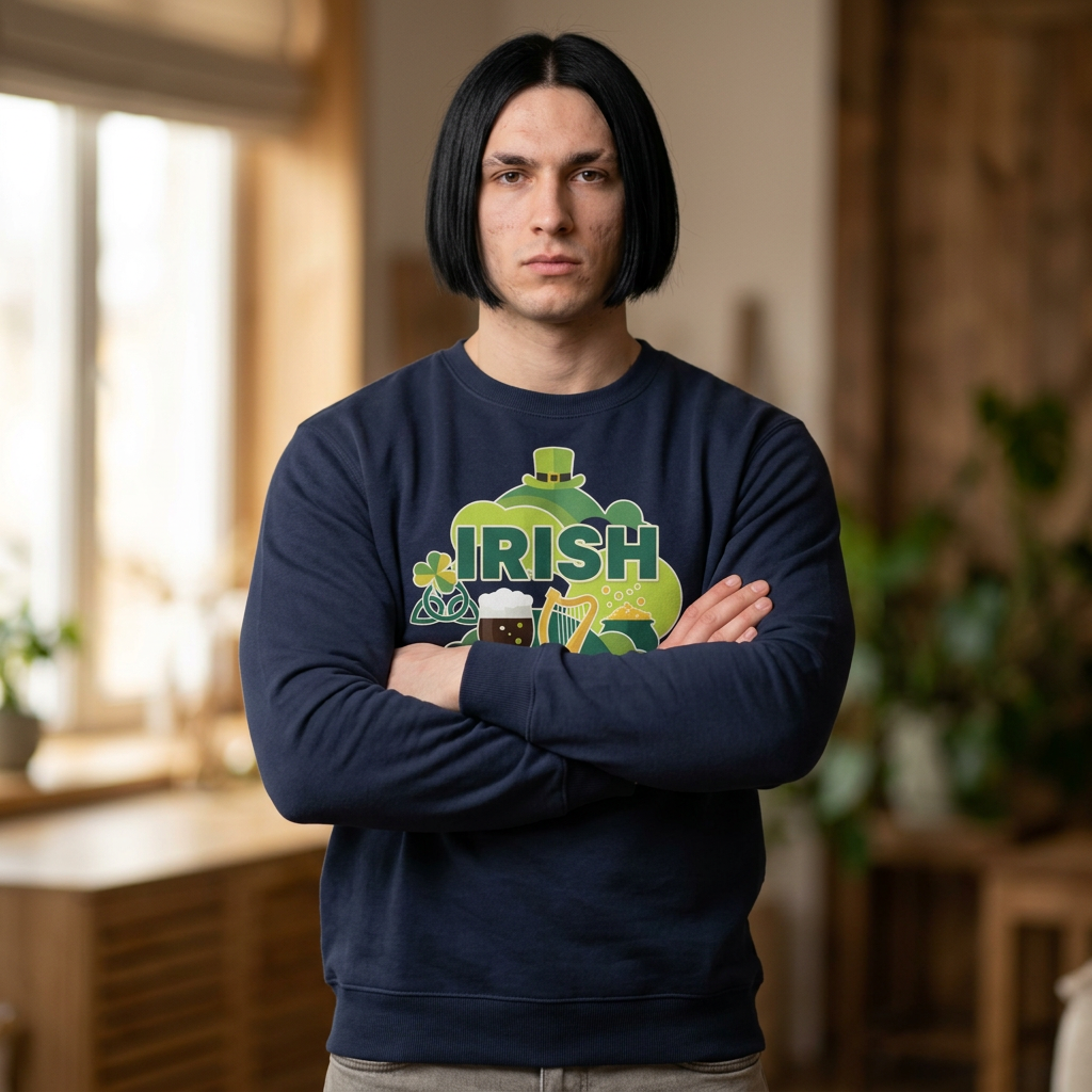 Irish St. Patrick's Day Sweatshirt — Shamrock, Harp & Beer Graphic