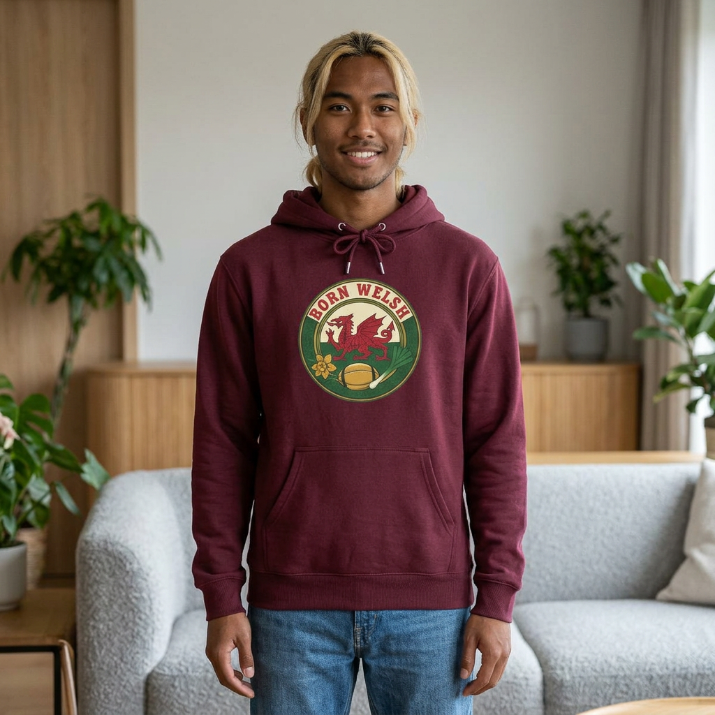 Born Welsh Hoodie — Vintage Welsh Dragon Rugby Crest Pullover