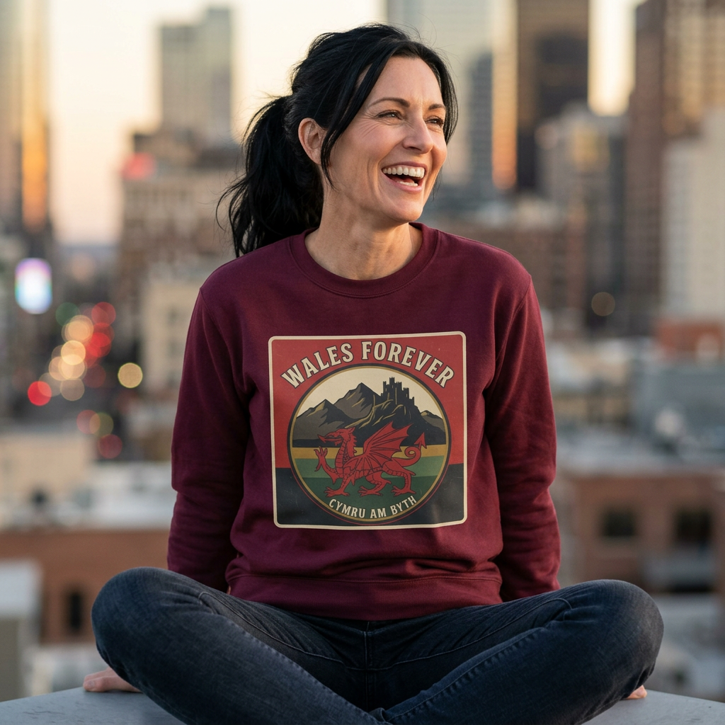 Wales Forever Sweatshirt — Welsh Dragon Vintage Mountain Crewneck