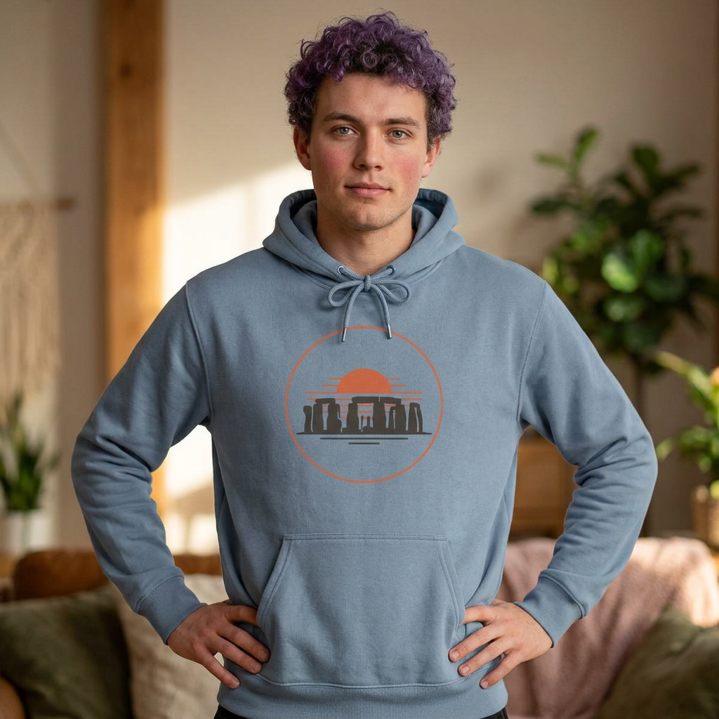 Stonehenge Sunset Hoodie – Retro Circle Graphic Unisex Hoodie