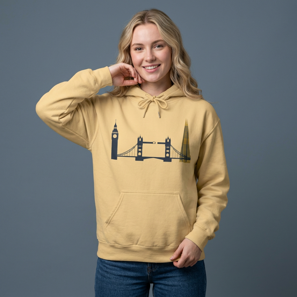 London Skyline Hoodie — Minimal Big Ben, Tower Bridge & The Shard Travel Sweatshirt
