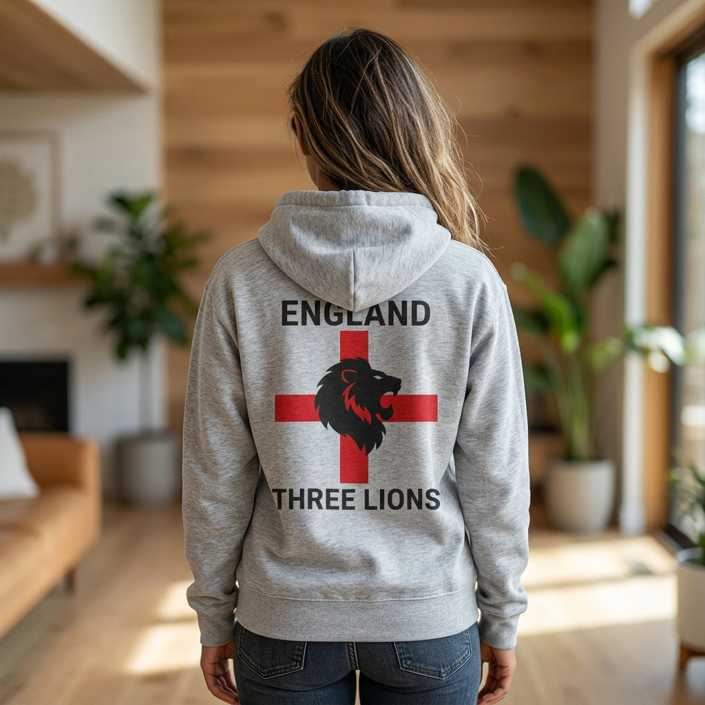 England Three Lions Hoodie – Red Cross Lion Football Fan Pullover