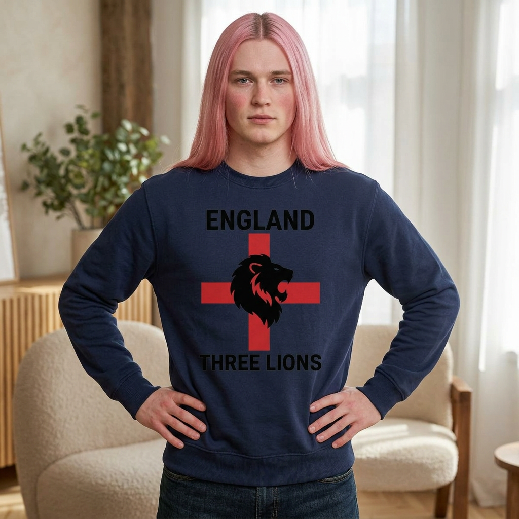 England Three Lions Sweatshirt – Retro Red Cross Football Fan Crewneck