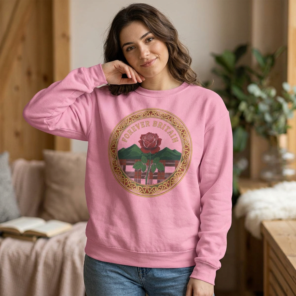 Forever Britain Sweatshirt — Red Rose Celtic Crest Pullover