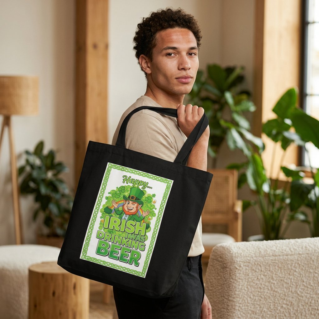 St. Patrick’s Day Irish Drinking Beer Cotton Tote - Leprechaun Shamrock Grocery Bag