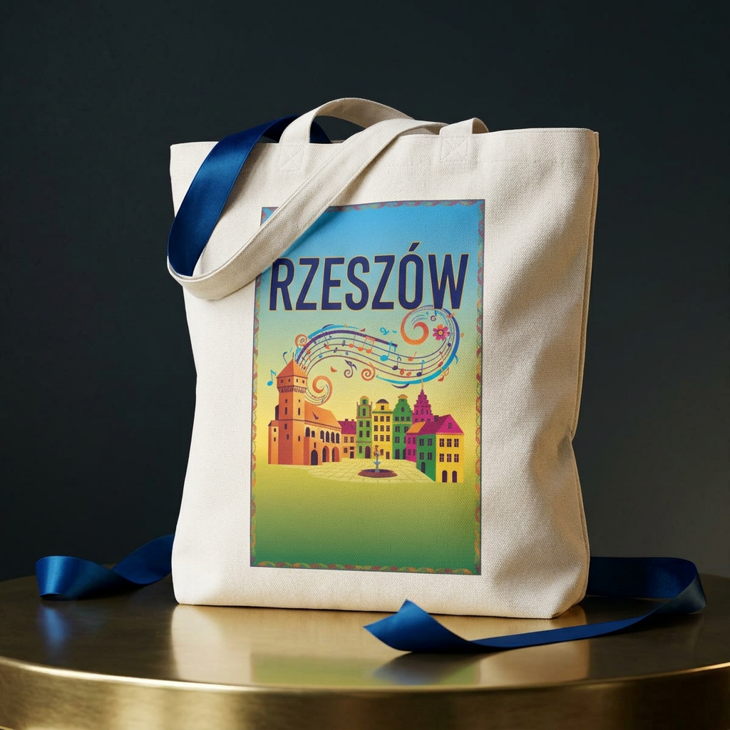 Rzeszów Vintage Travel Cotton Tote Bag — Colorful Cityscape Market Bag