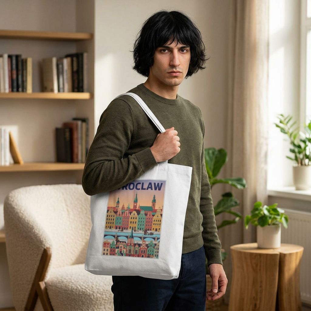 Wroclaw Cityscape Cotton Tote — Retro Polish Travel Market Bag