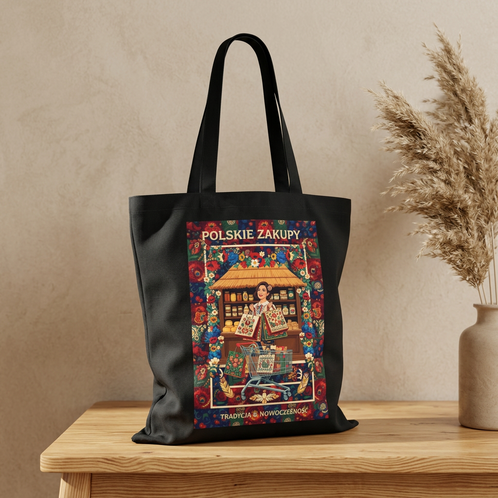 Polskie Zakupy Vintage Market Tote — Polish Folk Art Cotton Bag