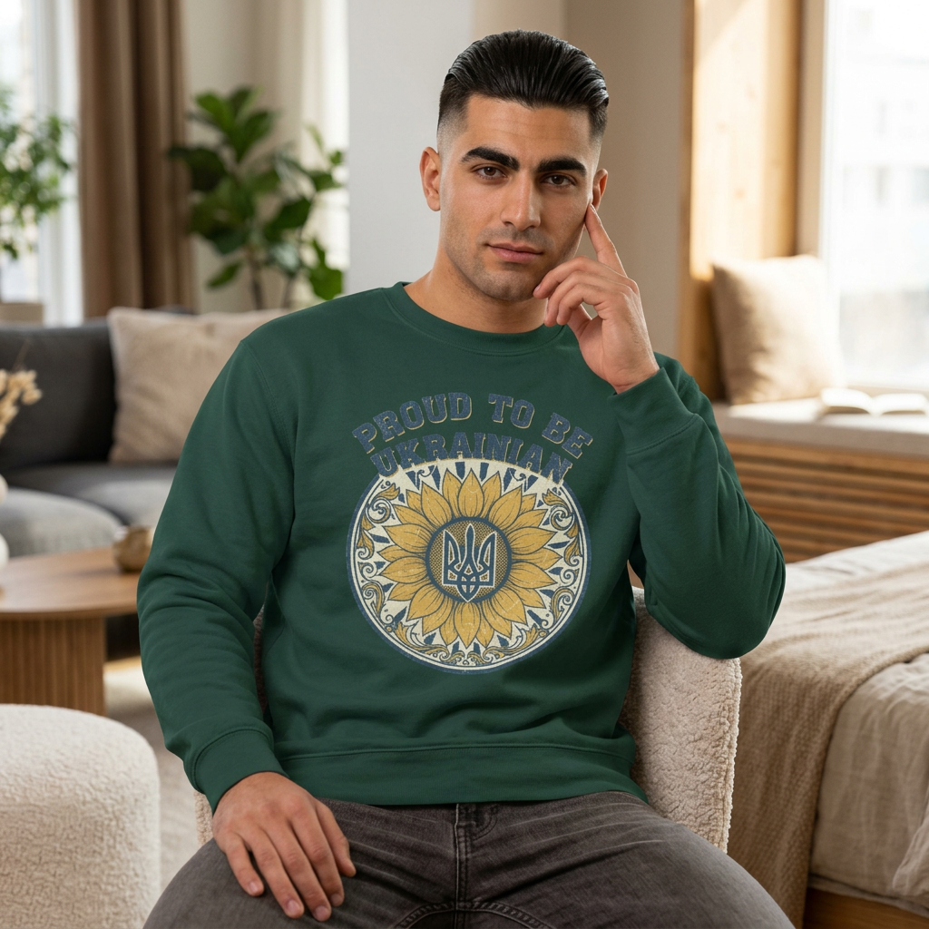 Proud to Be Ukrainian Sweatshirt — Sunflower & Tryzub Heritage Crewneck