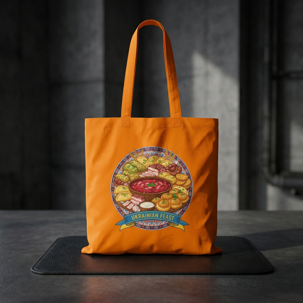 Ukrainian Feast Tote Bag — Illustrated Ukrainian Food Market Grocery Tote