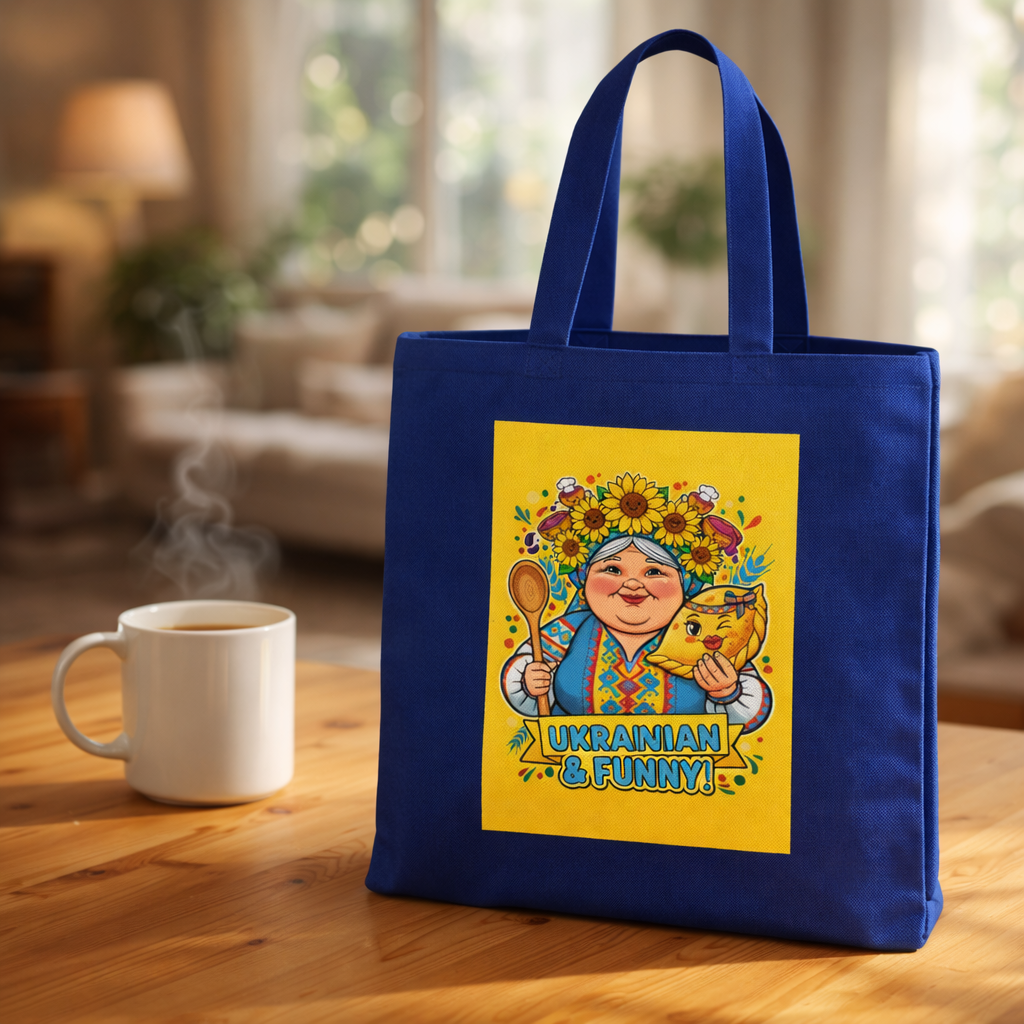 Ukrainian Grandma Illustration Cotton Tote — Folk Art Market Bag