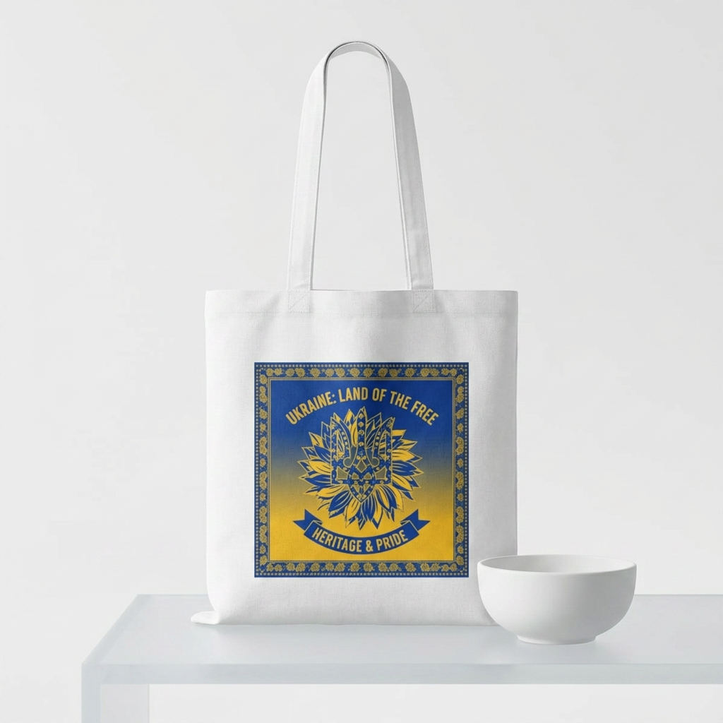 Ukraine Heritage & Pride Cotton Tote — Land of the Free Sunflower Design
