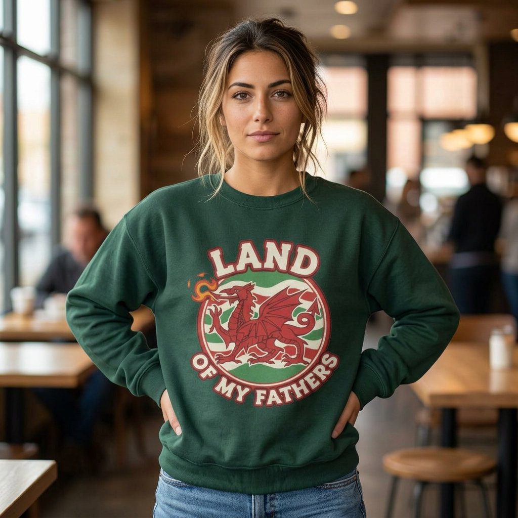 Land of My Fathers Sweatshirt — Welsh Dragon Retro Crewneck