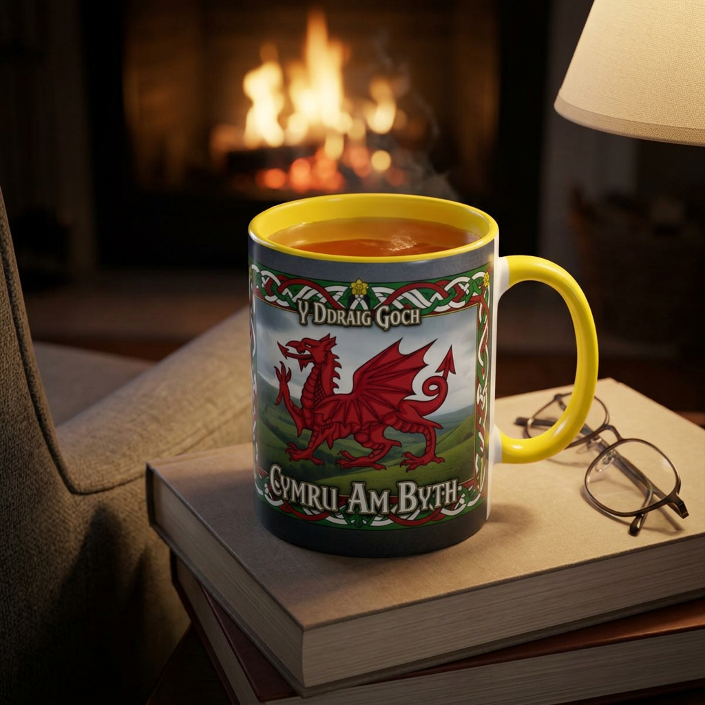 Welsh Dragon Coffee Mug — "Cymru Am Byth" Two-Tone 11oz