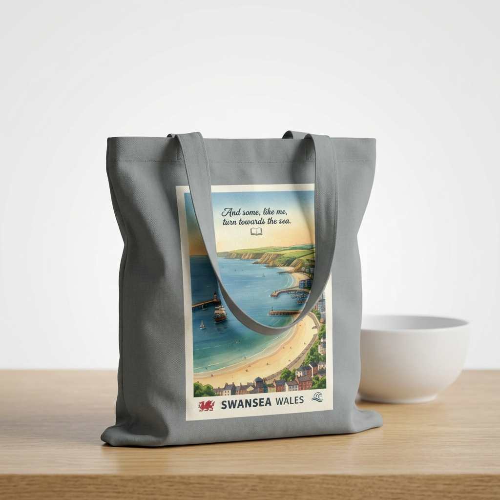 Swansea Wales Vintage Beach Tote — Retro Coastal Cotton Shopper