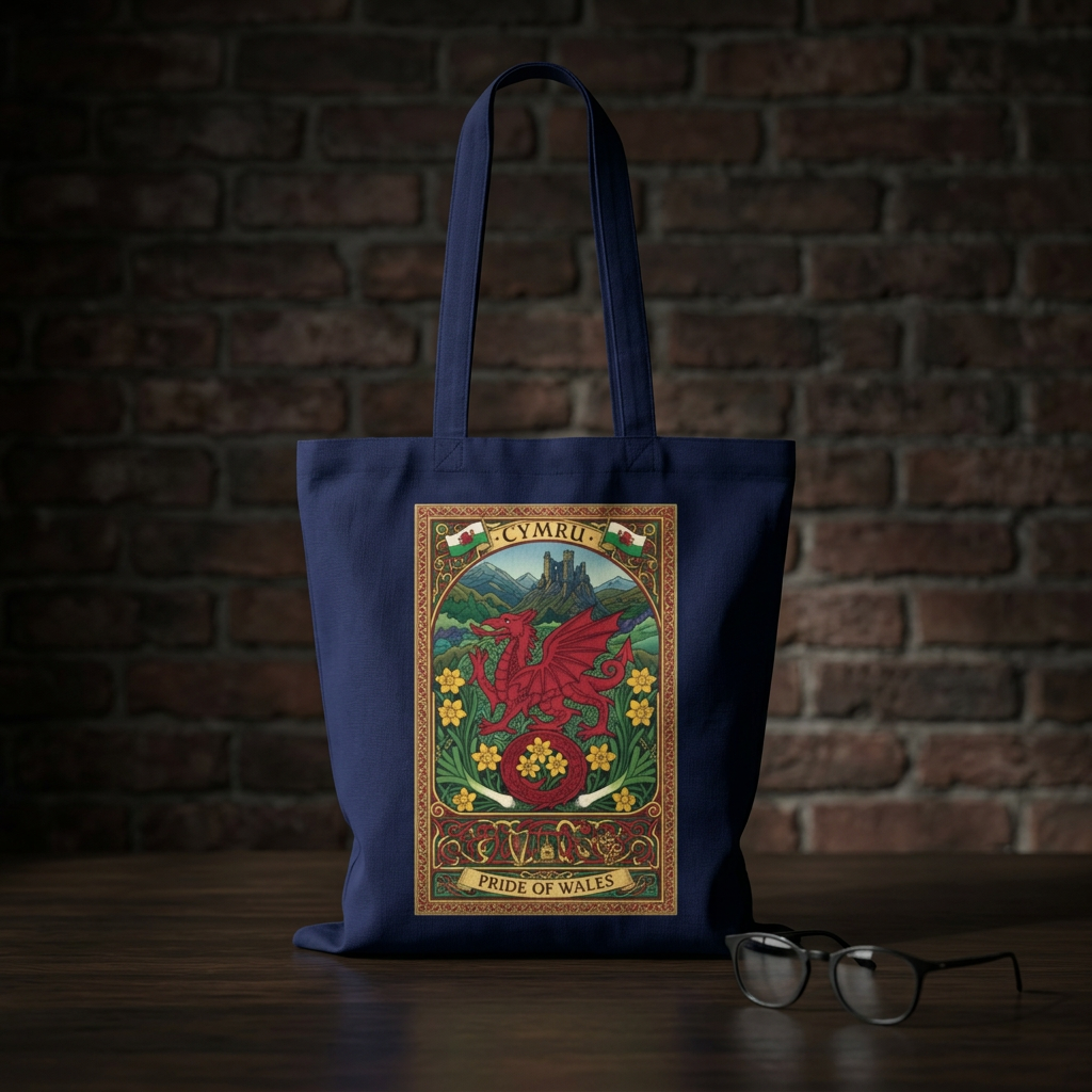 Wales Pride Tote — Cymru Red Dragon Cotton Tote (Vintage Celtic Floral Design)