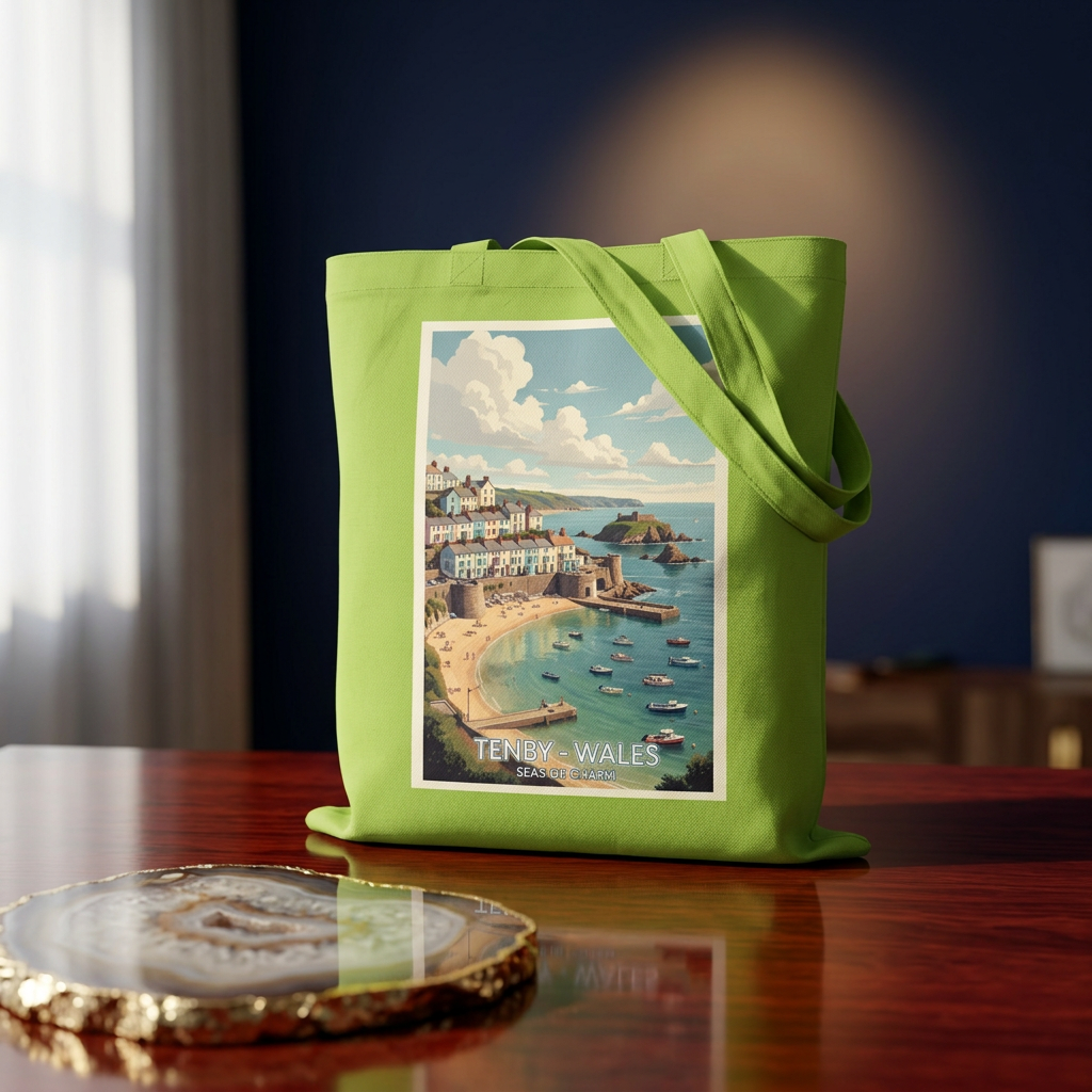 Tenby Wales Vintage Travel Poster Cotton Tote Bag