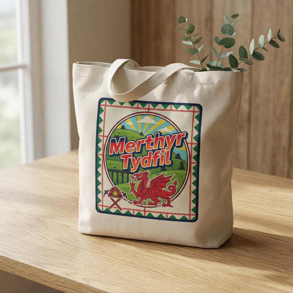 Merthyr Tydfil Welsh Pride Cotton Tote — Vintage Dragon Market Bag