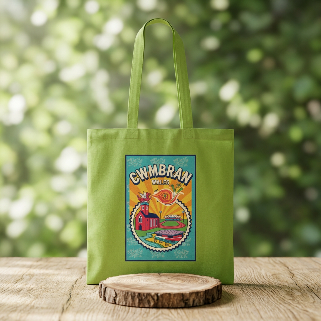 Cwmbran Wales Retro Travel Poster Cotton Tote Bag