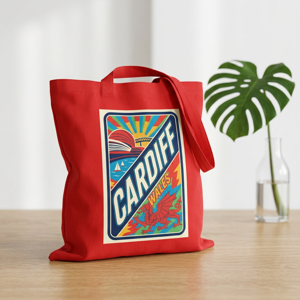 Cardiff Wales Retro Sunrise Cotton Tote
