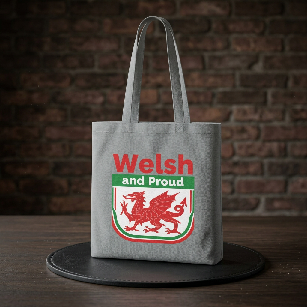 Welsh and Proud Tote Bag — Cotton Reusable Shopping Tote with Red Dragon Design