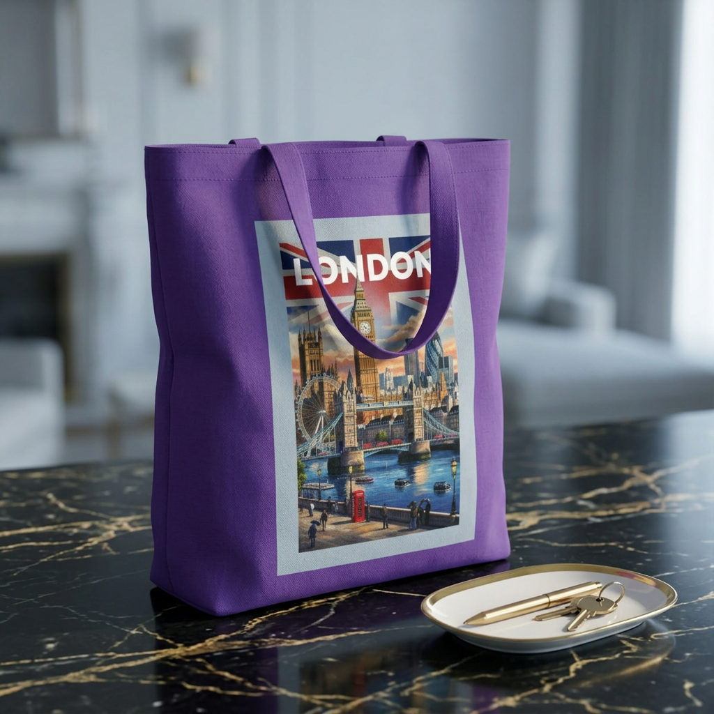 London Vintage Travel Tote Bag — Big Ben & Union Jack Cotton Shopper