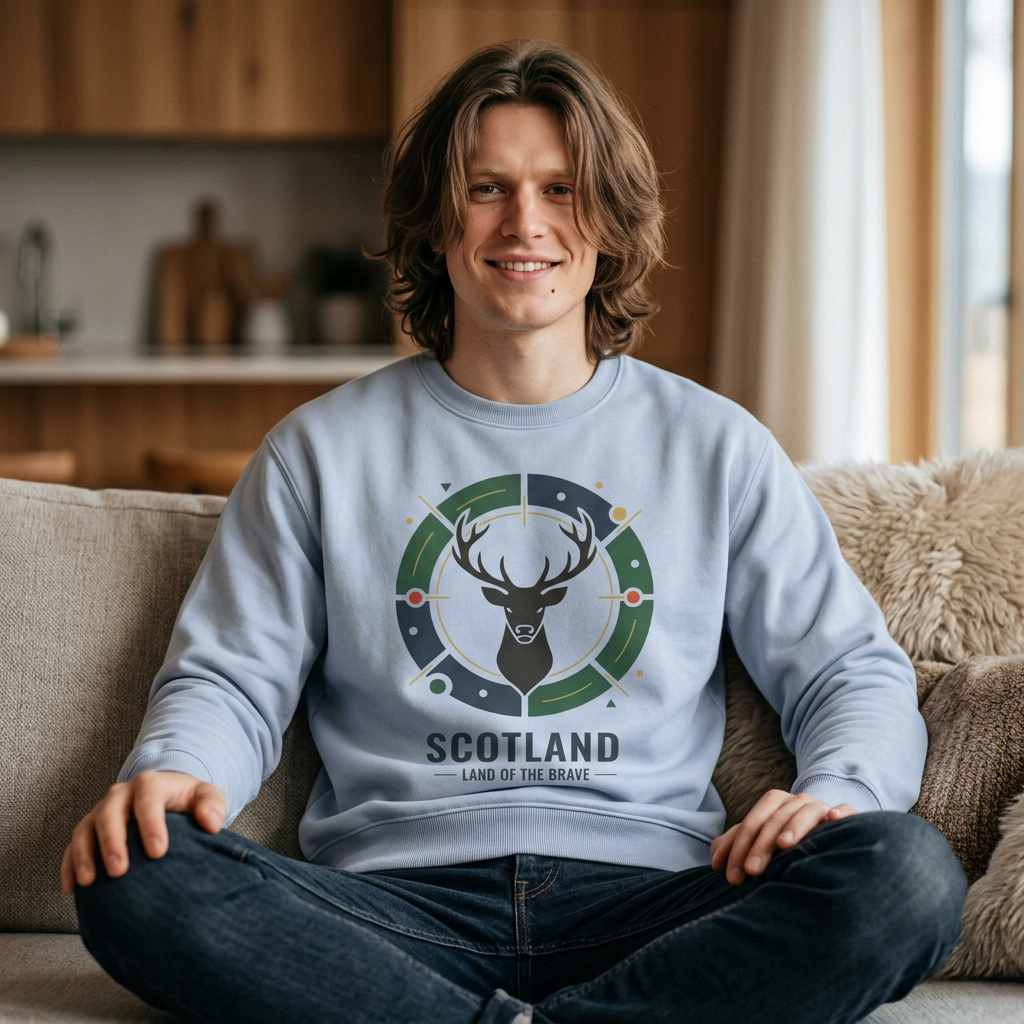 Scotland Deer Crest Sweatshirt — Land of the Brave Graphic Crewneck
