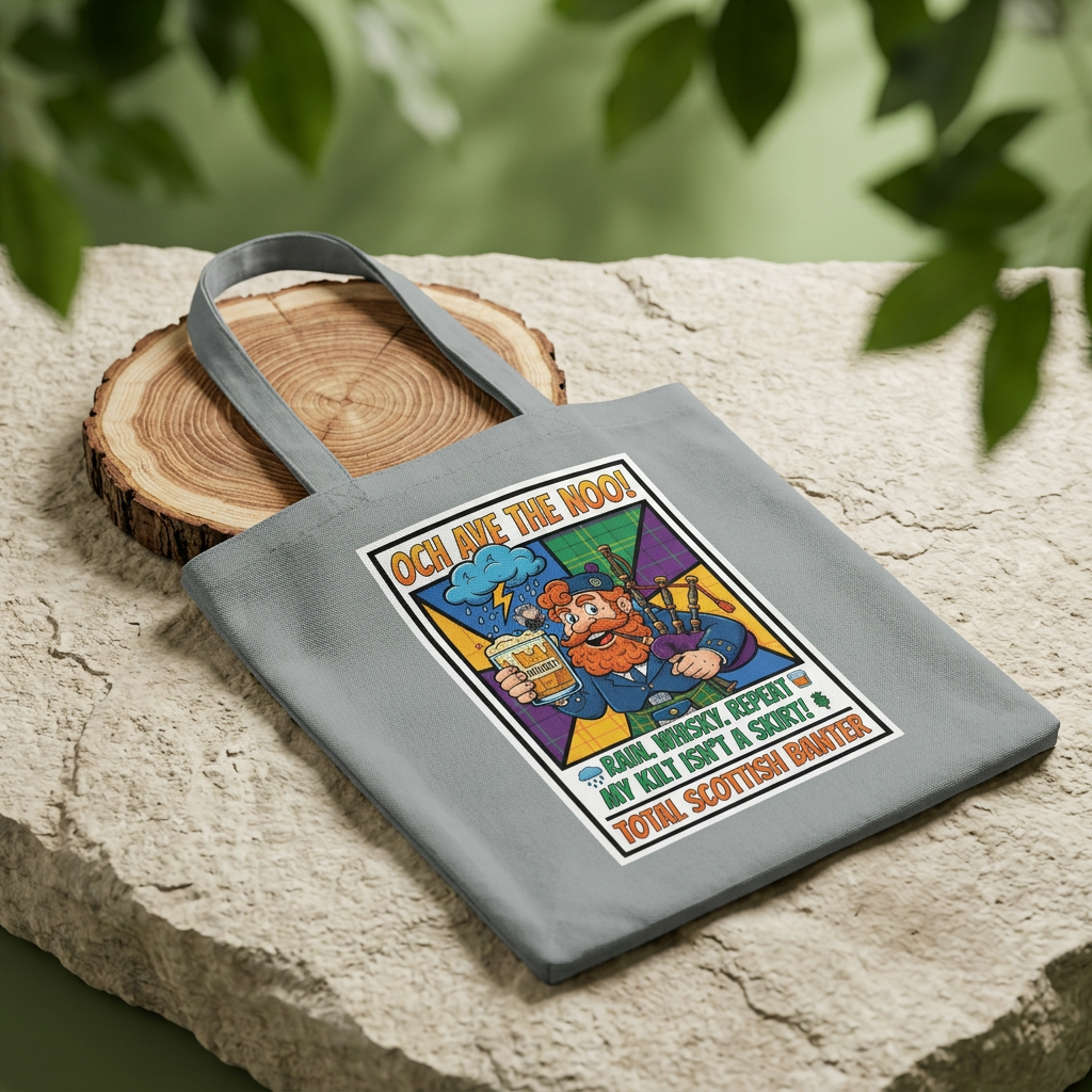 Tote Bag — "Och Aye The Noon!" Scottish Barber Cartoon Tote