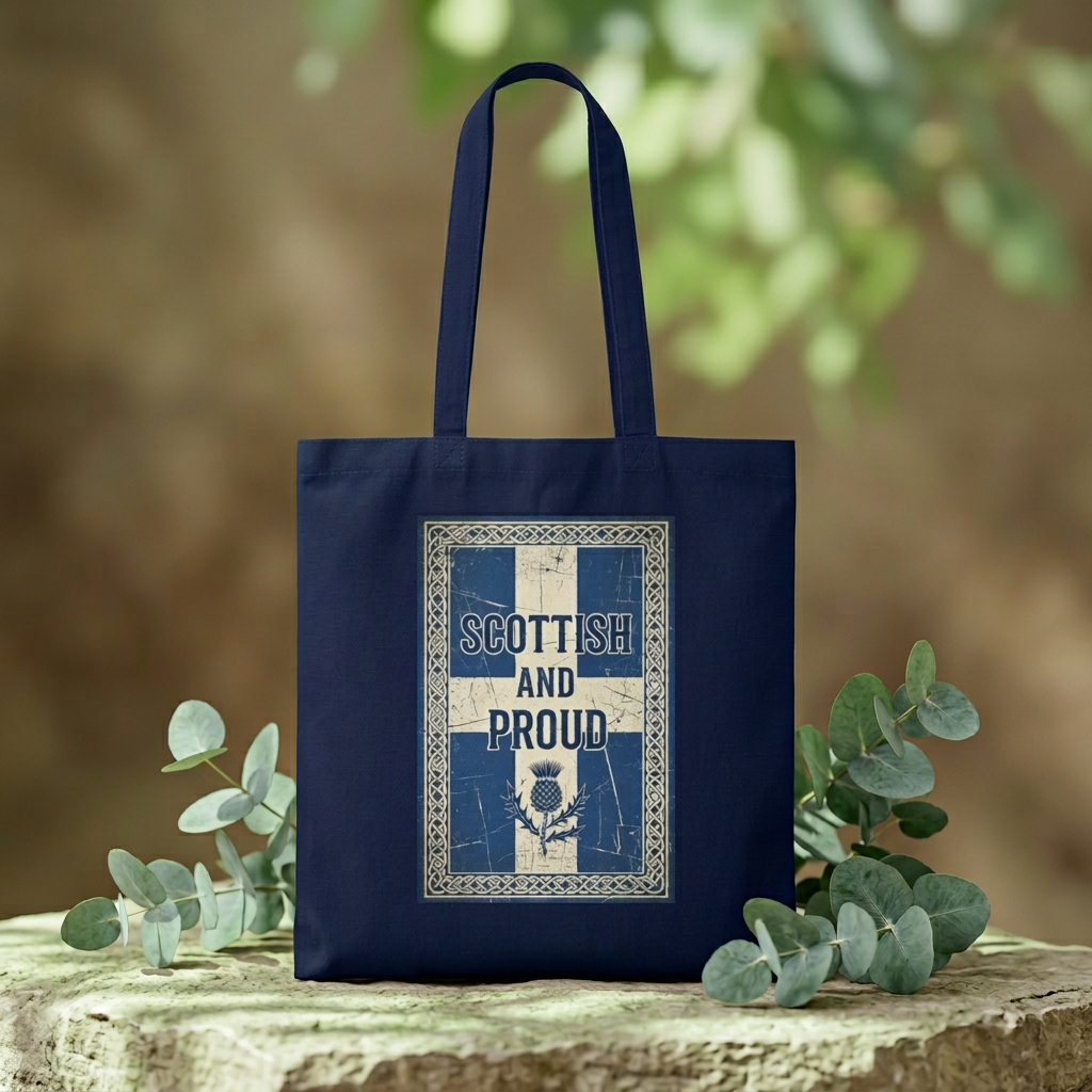 Scottish and Proud Tote Bag — Vintage Flag Thistle Cotton Tote