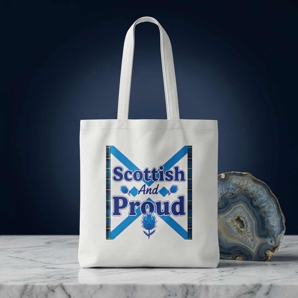 Scottish and Proud Tote Bag — Scottish Flag Cotton Tote with Thistle Design