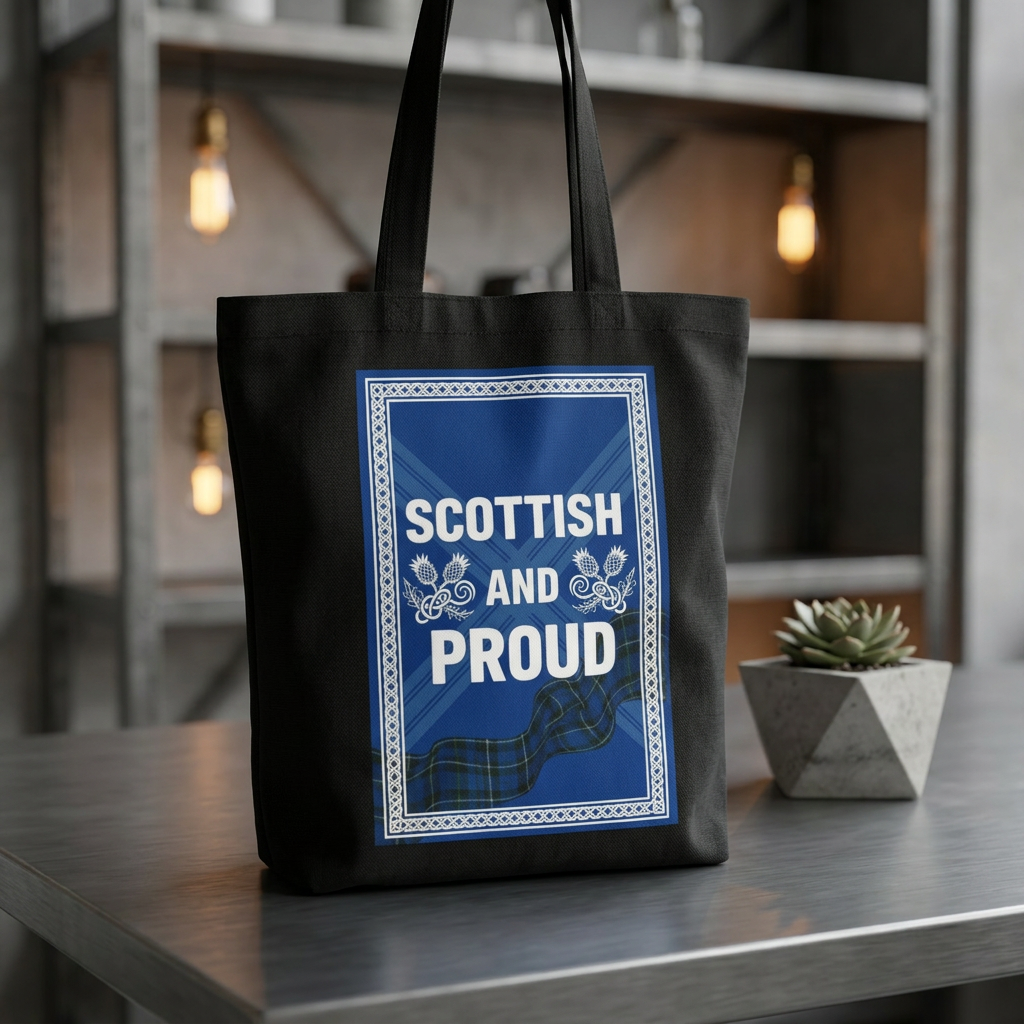 Scottish and Proud Cotton Tote – Blue Tartan Reusable Bag