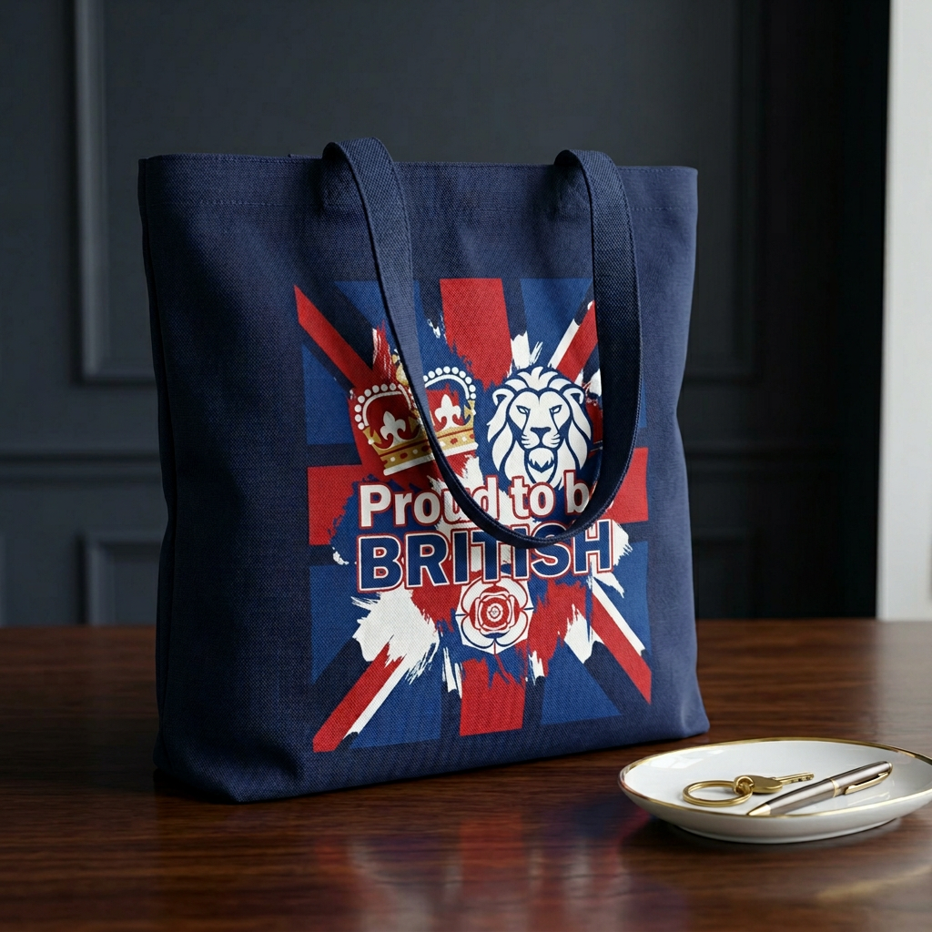 British Flag Tote Bag – "Proud to be British" Cotton Shopping Tote