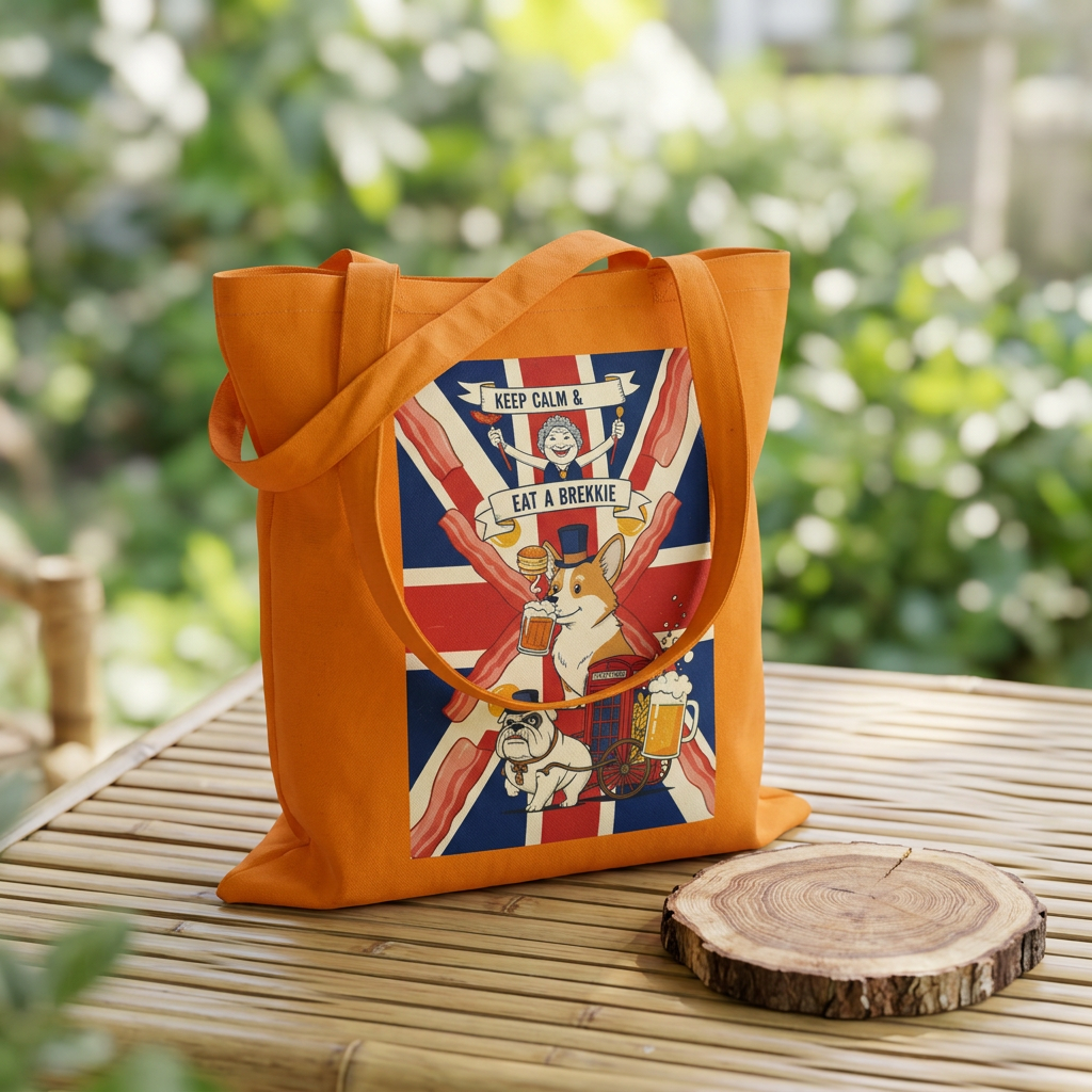 Keep Calm and Eat a Scone Cotton Tote — British Flag Bakery Illustration Grocery Bag