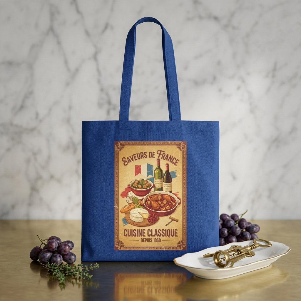 French Cuisine Tote Bag — 'Saveurs de France: Cuisine Classique' Vintage Market Grocery Tote