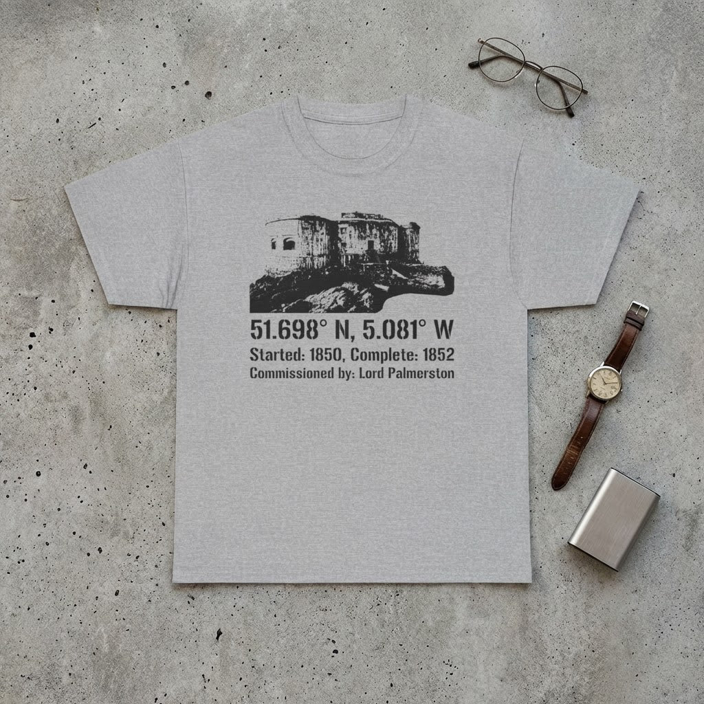 Stack Rock Fort Wales coastal illustration T-shirt