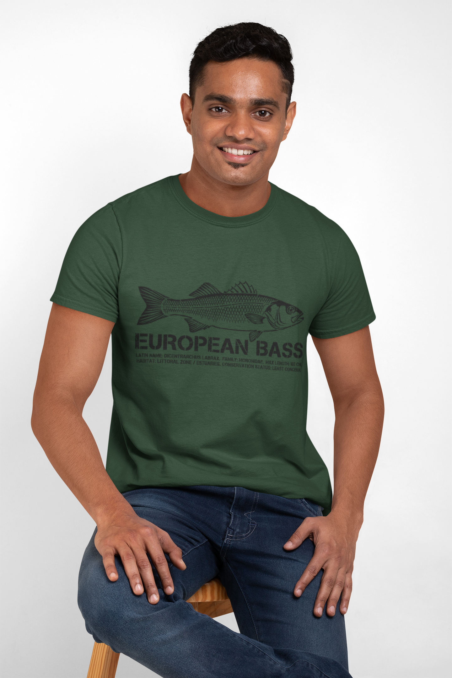 European Bass Fishing — Vintage Fish Illustration Tee