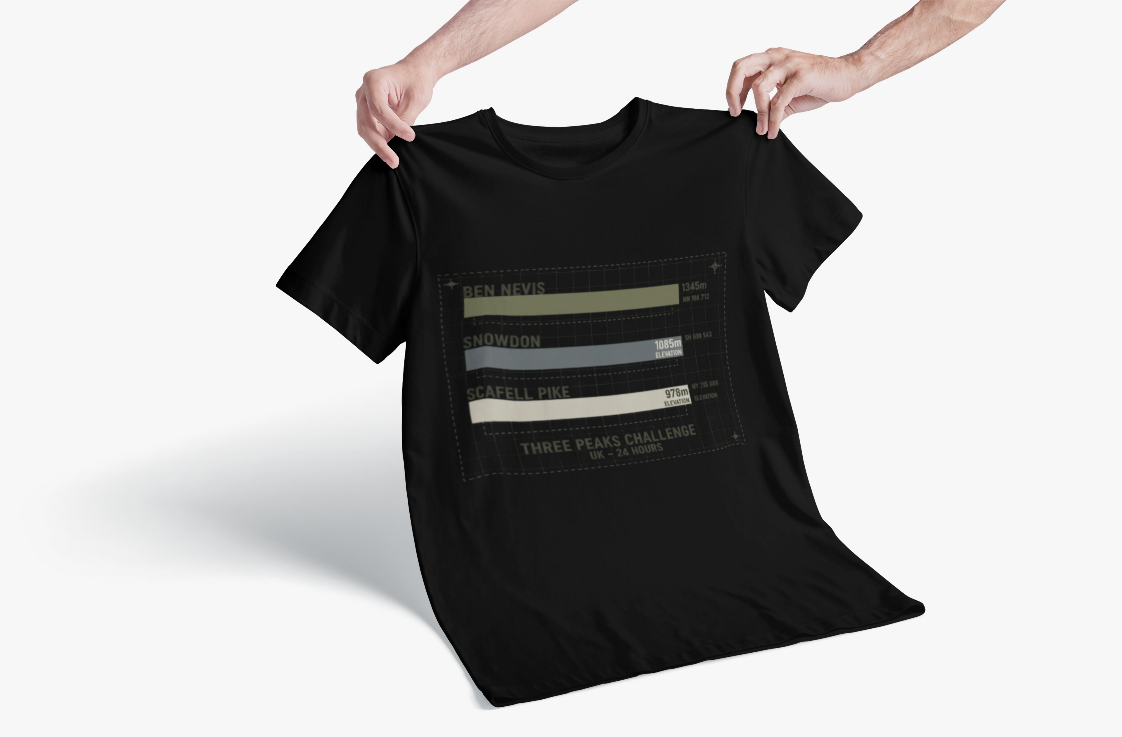 Three Peaks Challenge Graphic T-Shirt — Retro UK Mountain Hiking Tee
