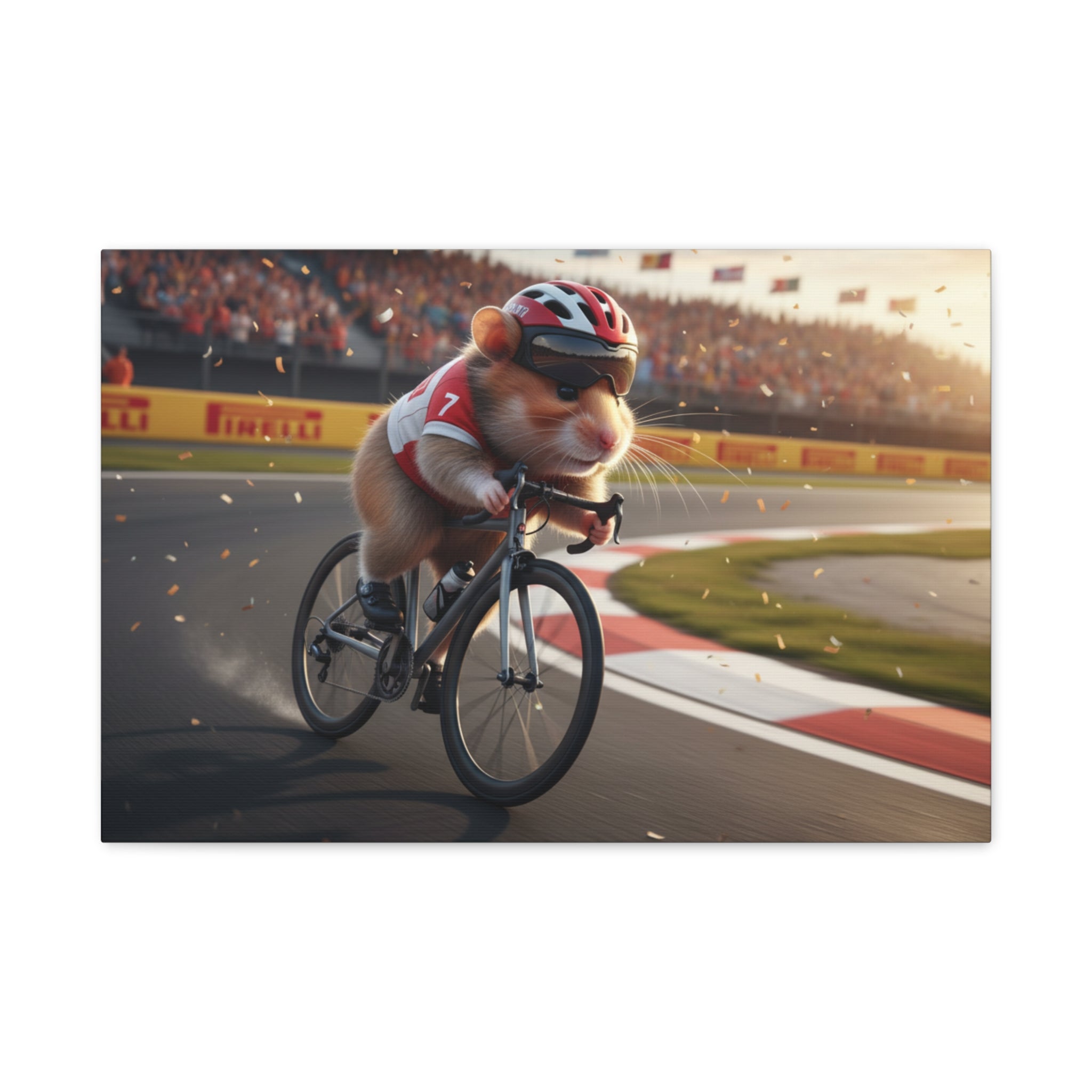 Cycling Hamster Canvas Art — Racing Hamster on Bike Matte Stretched Wall Art