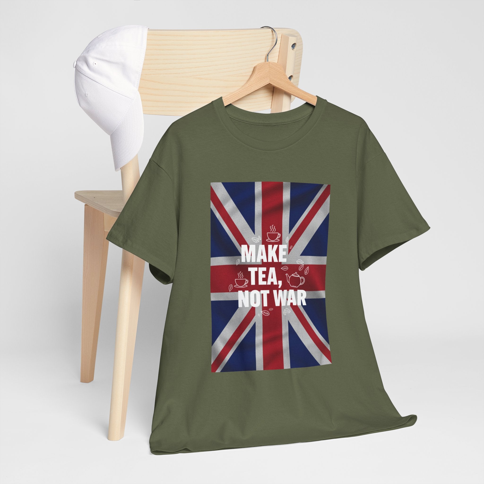 Make Tea, Not War T-Shirt — British Flag Peace Tea Tee