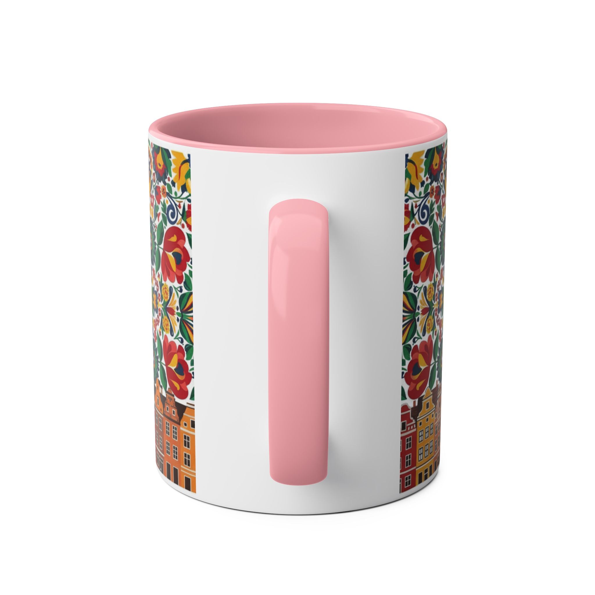 Floral Mandala Two-Tone Coffee Mug — Colorful Folk Art 11oz
