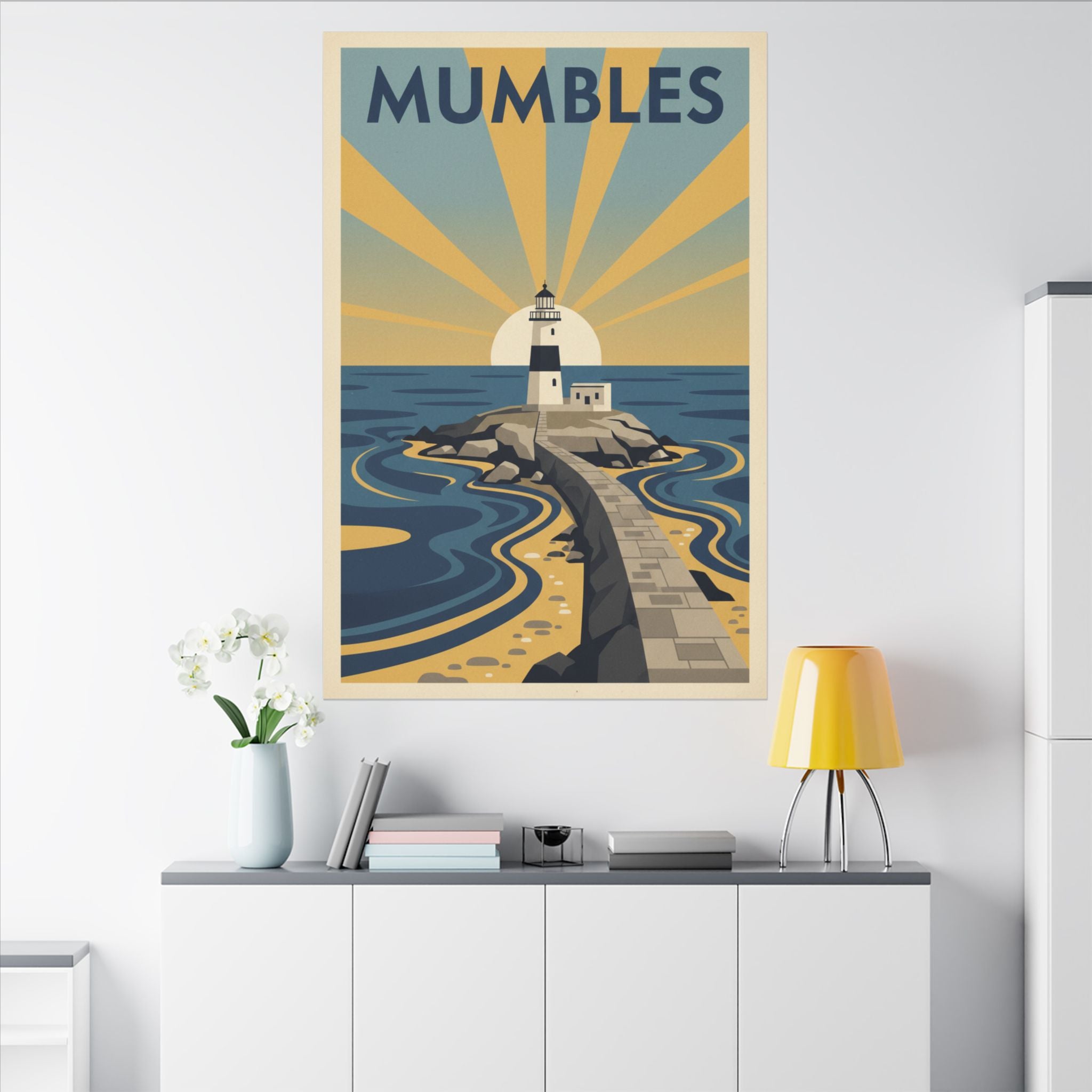 Mumbles Lighthouse Vintage Travel Poster Canvas