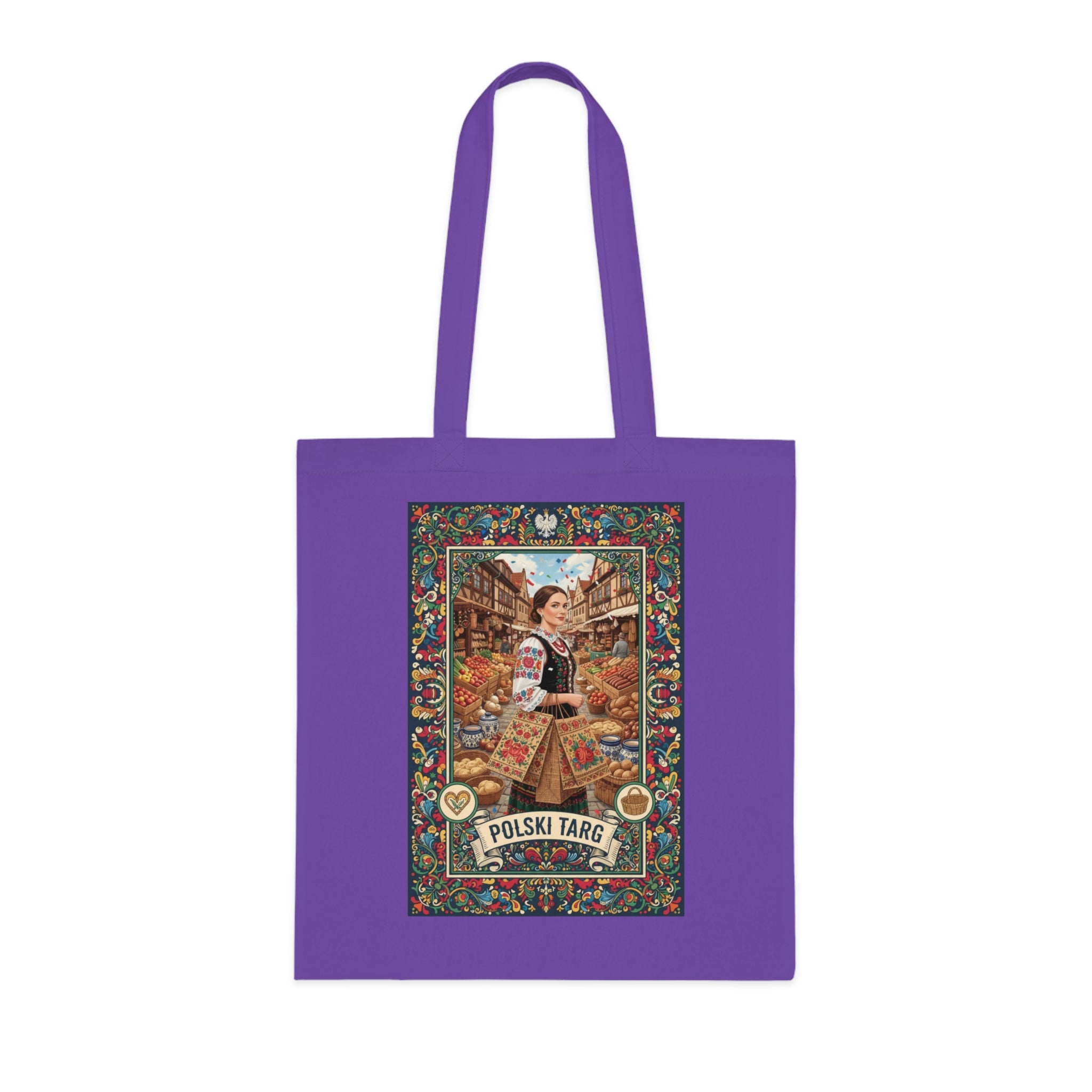 Polski Targ Cotton Tote — Vintage Polish Market Illustration Grocery Bag