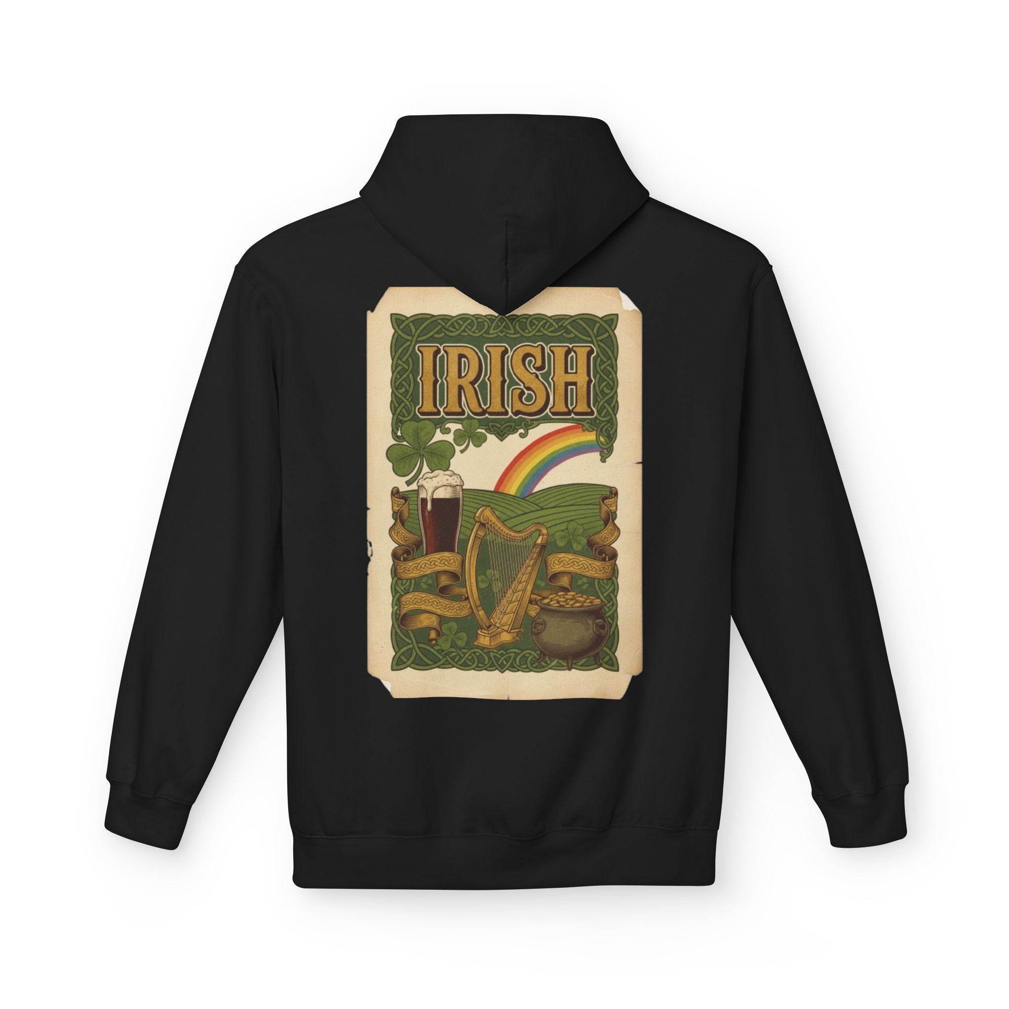 Irish Vintage Poster Hoodie – Retro Rainbow & Harp St. Patrick’s Sweatshirt