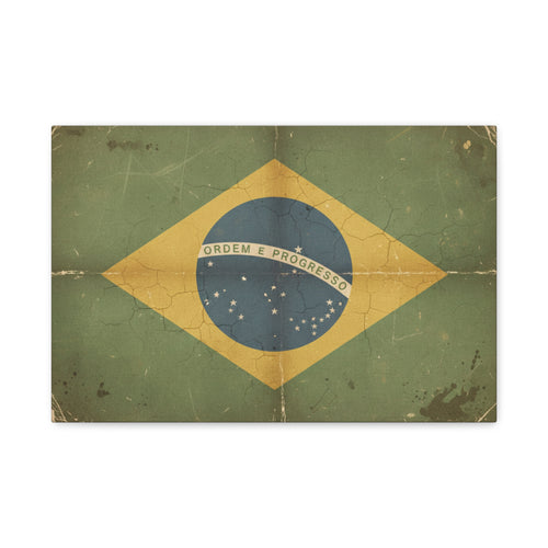 Brazil Flag Vintage Canvas Print — Vintage 'Ordem e Progresso' Stretched Matte Wall Art