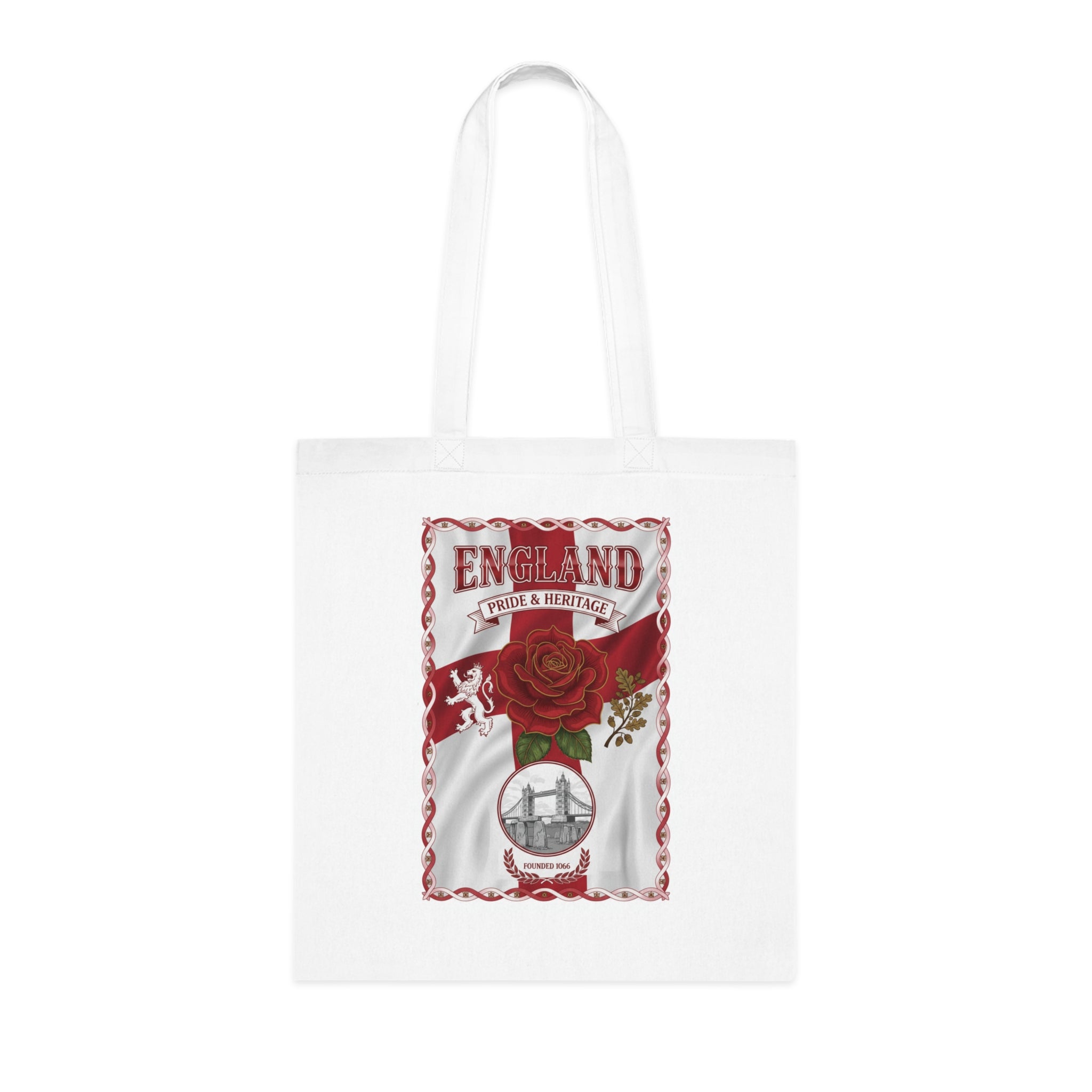 England Heritage Rose Tote Bag — Vintage English Flag & Rose Cotton Tote