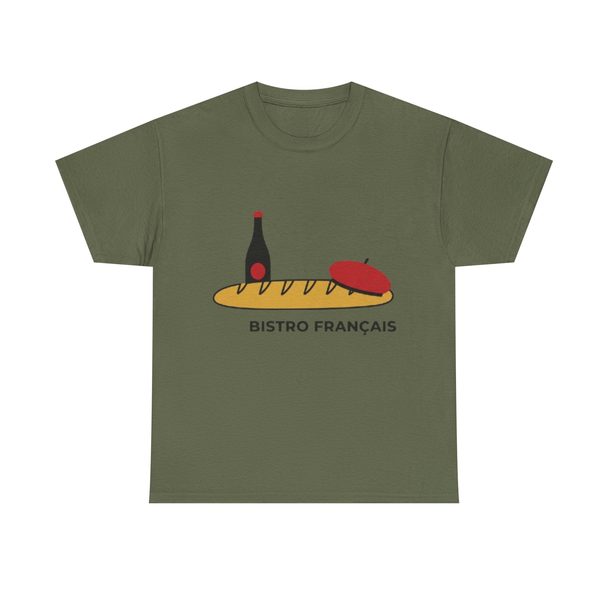 French Bistro Tee — 'Bistro Français' Bread, Wine & Beret Graphic Shirt