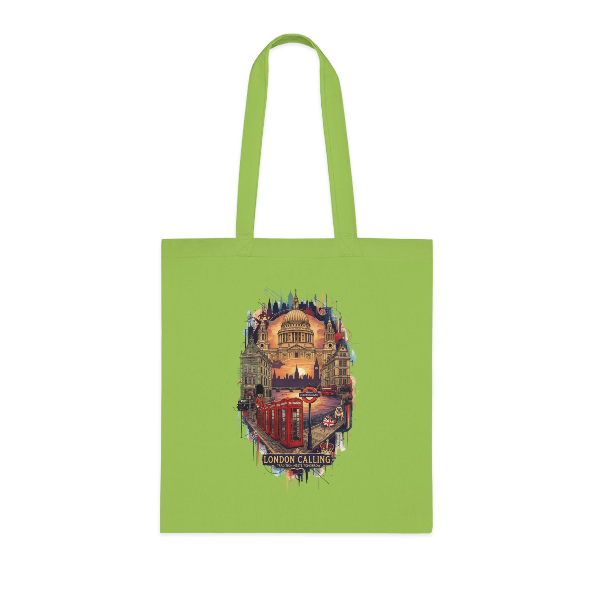 London Calling Cotton Tote Bag — Vintage London Skyline Print, Travel Souvenir Tote