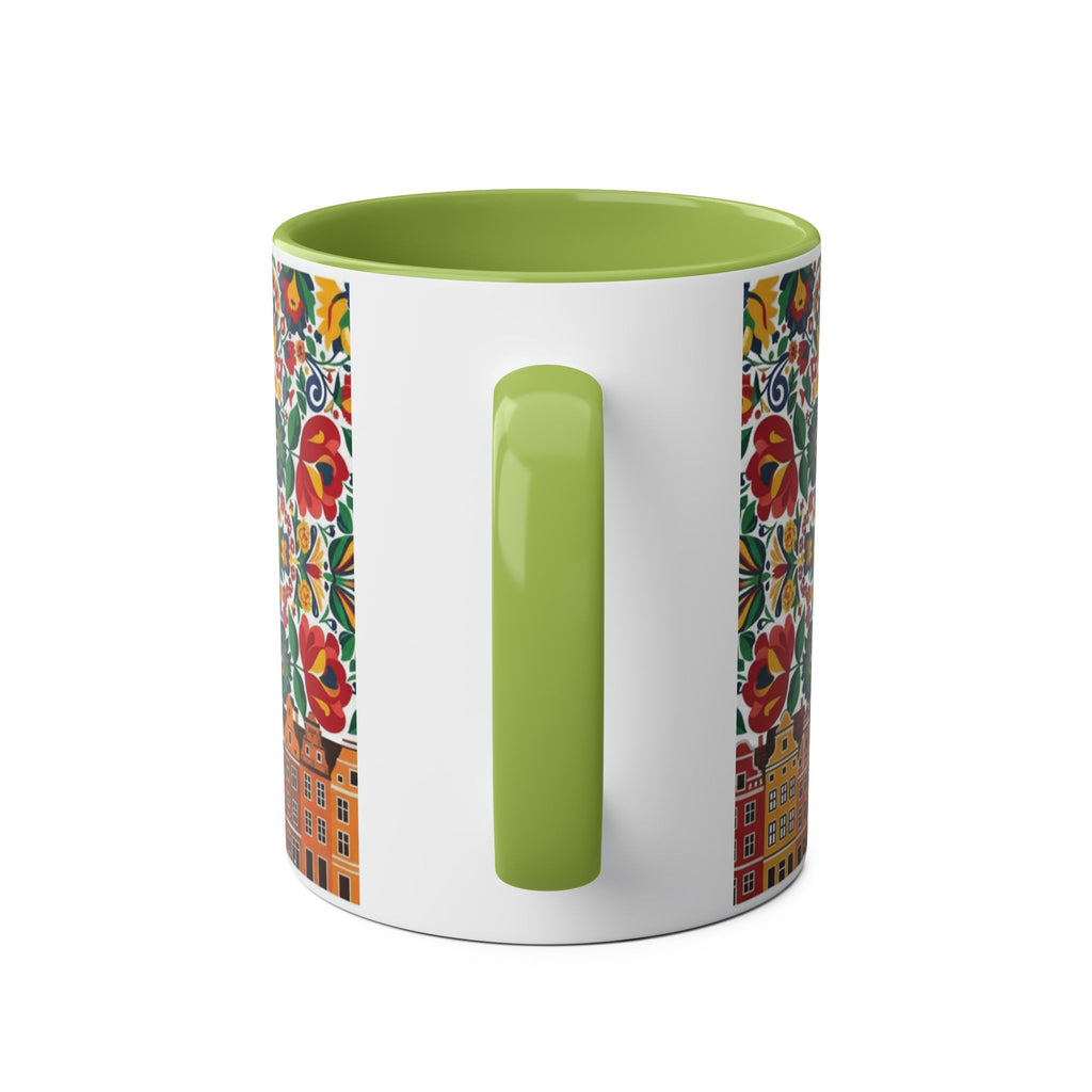 Floral Mandala Two-Tone Coffee Mug — Colorful Folk Art 11oz